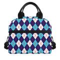 Blue White And Red Argyle Pattern Print Insulated Lunch Bag