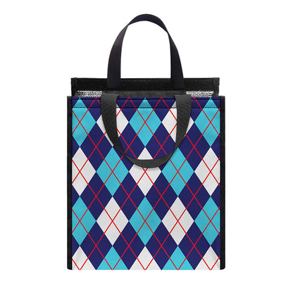 Blue White And Red Argyle Pattern Print Insulated Lunch Tote