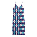 Blue White And Red Argyle Pattern Print Jersey Midi Cami Dress