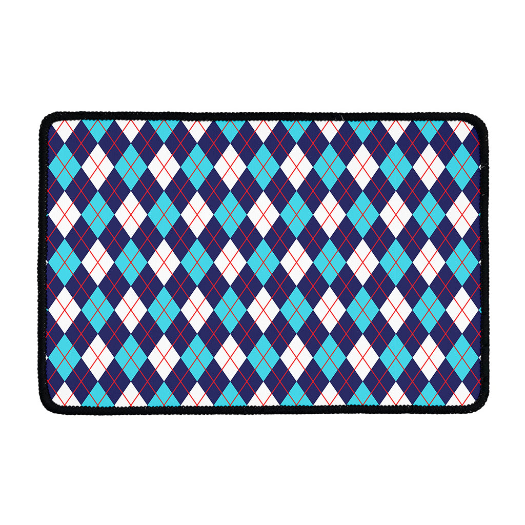 Blue White And Red Argyle Pattern Print Kitchen Mat
