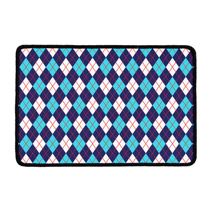 Blue White And Red Argyle Pattern Print Kitchen Mat