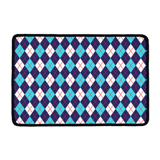 Blue White And Red Argyle Pattern Print Kitchen Mat