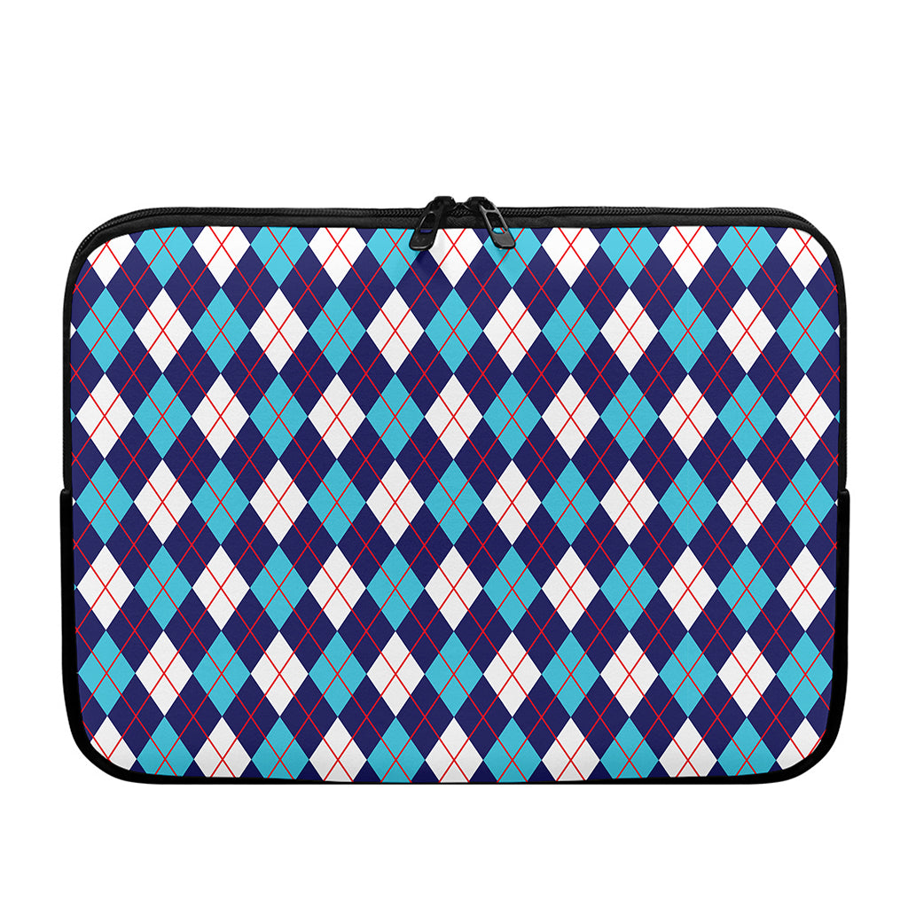 Blue White And Red Argyle Pattern Print Laptop Sleeve