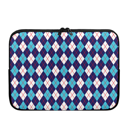 Blue White And Red Argyle Pattern Print Laptop Sleeve
