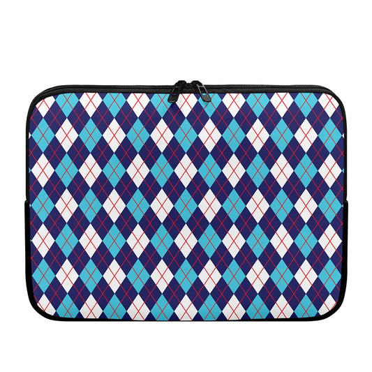 Blue White And Red Argyle Pattern Print Laptop Sleeve