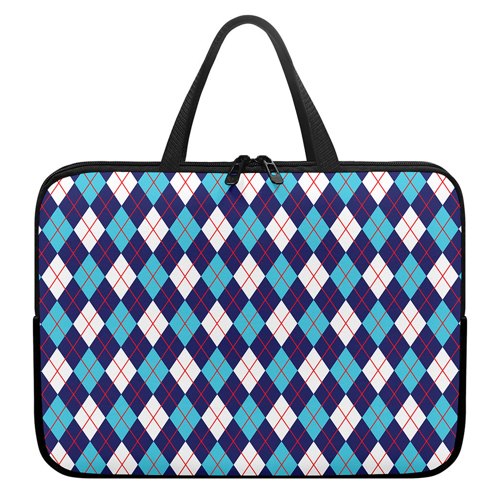 Blue White And Red Argyle Pattern Print Laptop Sleeve With Handle