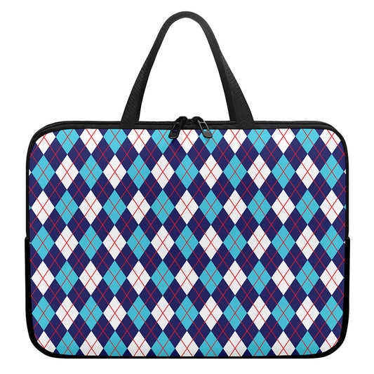 Blue White And Red Argyle Pattern Print Laptop Sleeve With Handle