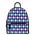 Blue White And Red Argyle Pattern Print Leather Backpack