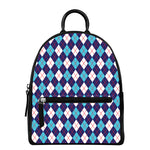 Blue White And Red Argyle Pattern Print Leather Backpack