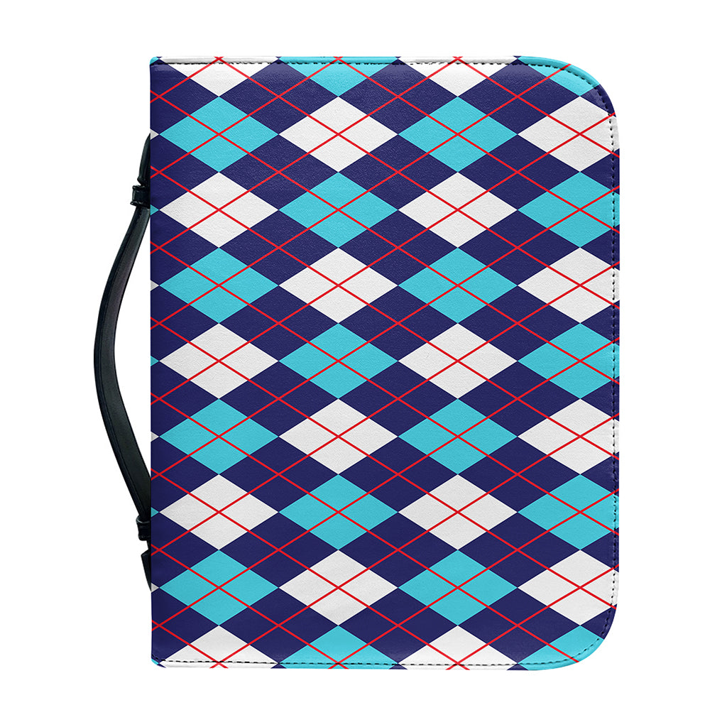 Blue White And Red Argyle Pattern Print Leather Bible Cover