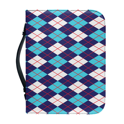 Blue White And Red Argyle Pattern Print Leather Bible Cover