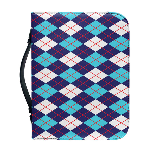 Blue White And Red Argyle Pattern Print Leather Bible Cover