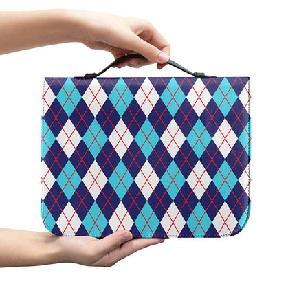 Blue White And Red Argyle Pattern Print Leather Bible Cover