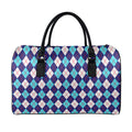 Blue White And Red Argyle Pattern Print Leather Duffel Bag