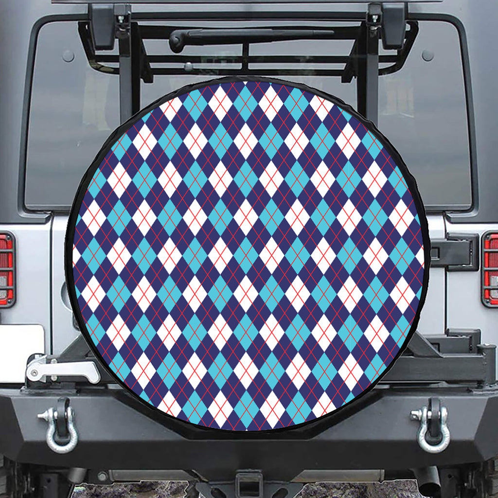 Blue White And Red Argyle Pattern Print Leather Spare Tire Cover
