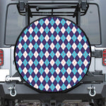 Blue White And Red Argyle Pattern Print Leather Spare Tire Cover