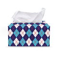 Blue White And Red Argyle Pattern Print Leather Tissue Box Cover