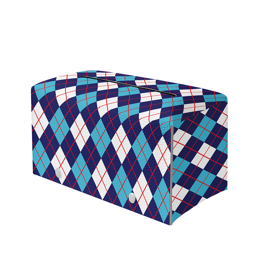 Blue White And Red Argyle Pattern Print Leather Tissue Box Cover