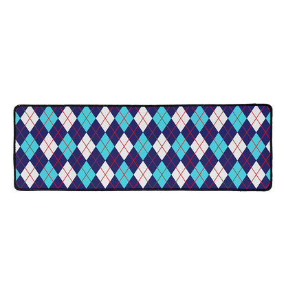 Blue White And Red Argyle Pattern Print Long Kitchen Mat