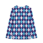 Blue White And Red Argyle Pattern Print Long Sleeve Short Coat