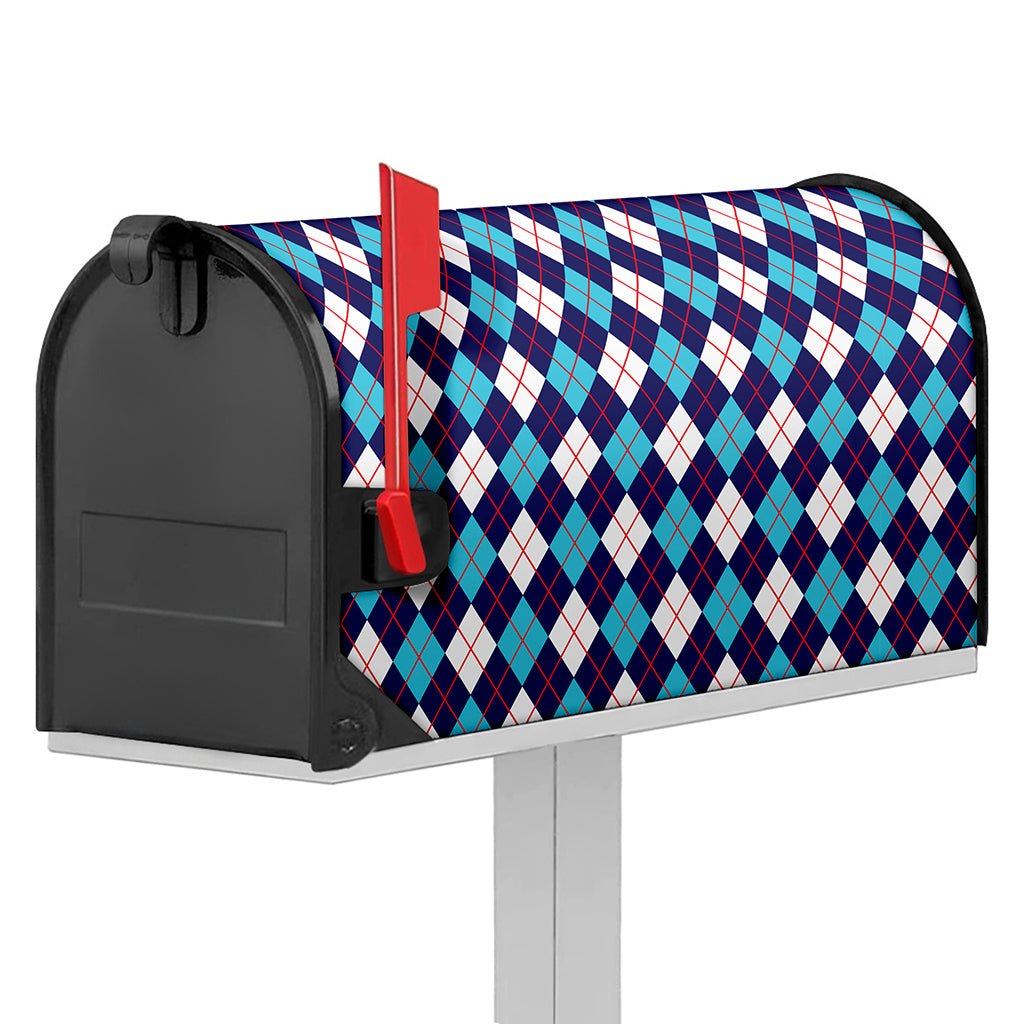 Blue White And Red Argyle Pattern Print Mailbox Cover