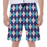 Blue White And Red Argyle Pattern Print Men's Beach Shorts