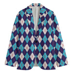 Blue White And Red Argyle Pattern Print Men's Blazer