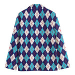 Blue White And Red Argyle Pattern Print Men's Blazer