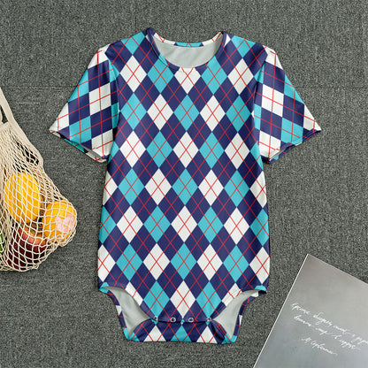Blue White And Red Argyle Pattern Print Men's Bodysuit