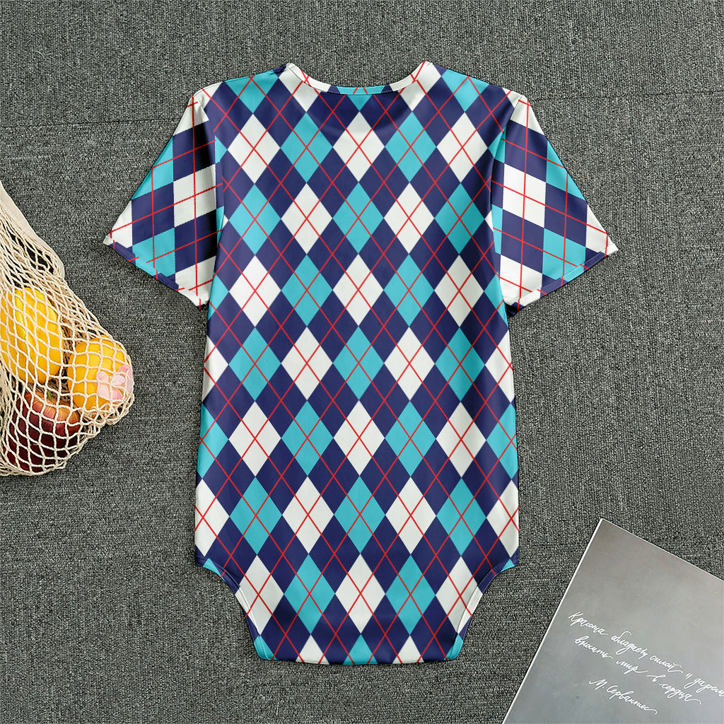 Blue White And Red Argyle Pattern Print Men's Bodysuit
