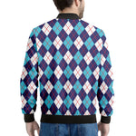 Blue White And Red Argyle Pattern Print Men's Bomber Jacket