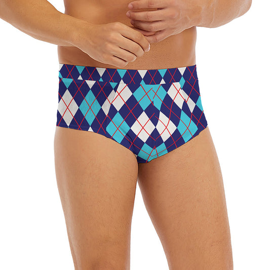 Blue White And Red Argyle Pattern Print Men's Briefs