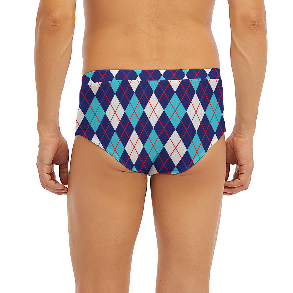 Blue White And Red Argyle Pattern Print Men's Briefs