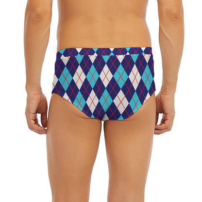 Blue White And Red Argyle Pattern Print Men's Briefs