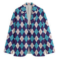 Blue White And Red Argyle Pattern Print Men's Cotton Blazer