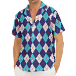 Blue White And Red Argyle Pattern Print Men's Deep V-Neck Shirt