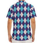 Blue White And Red Argyle Pattern Print Men's Deep V-Neck Shirt