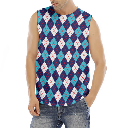 Blue White And Red Argyle Pattern Print Men's Fitness Tank Top