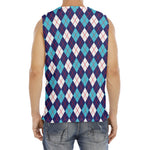 Blue White And Red Argyle Pattern Print Men's Fitness Tank Top