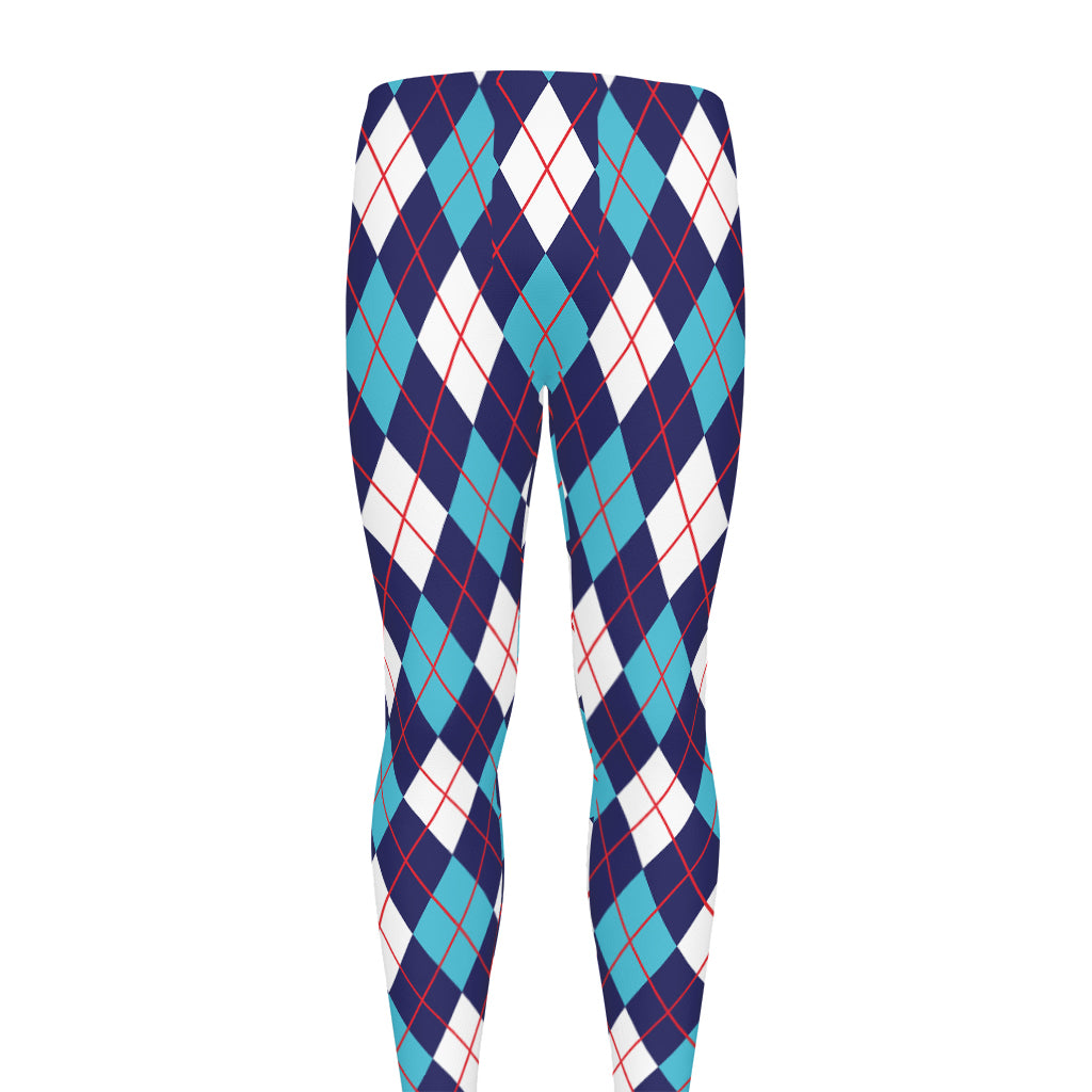 Blue White And Red Argyle Pattern Print Men's leggings