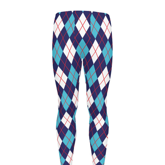 Blue White And Red Argyle Pattern Print Men's leggings