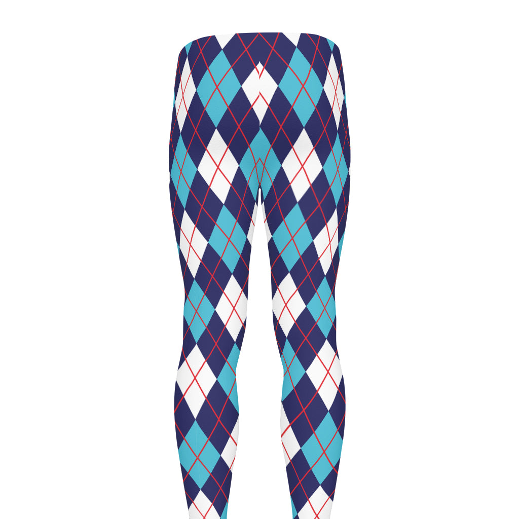 Blue White And Red Argyle Pattern Print Men's leggings