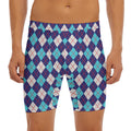 Blue White And Red Argyle Pattern Print Men's Long Boxer Briefs