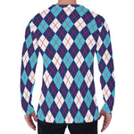 Blue White And Red Argyle Pattern Print Men's Long Sleeve T-Shirt