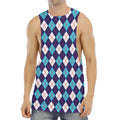 Blue White And Red Argyle Pattern Print Men's Muscle Tank Top