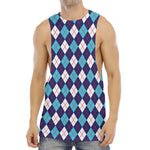 Blue White And Red Argyle Pattern Print Men's Muscle Tank Top
