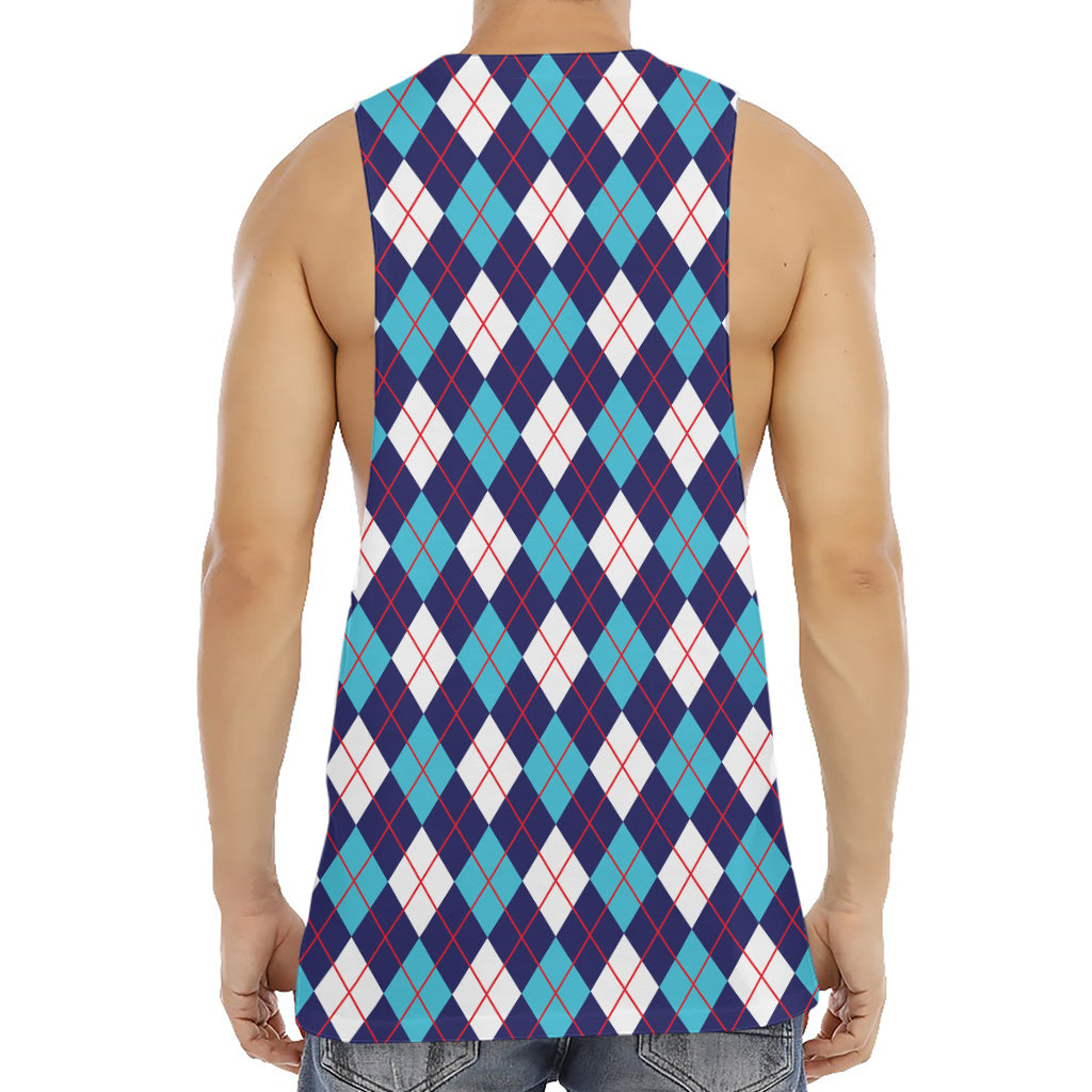 Blue White And Red Argyle Pattern Print Men's Muscle Tank Top