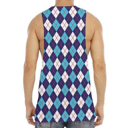 Blue White And Red Argyle Pattern Print Men's Muscle Tank Top