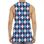 Blue White And Red Argyle Pattern Print Men's Muscle Tank Top