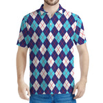 Blue White And Red Argyle Pattern Print Men's Polo Shirt